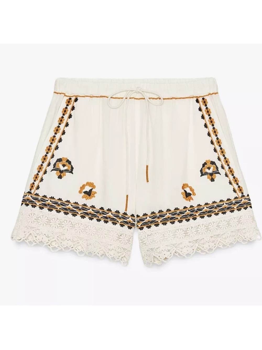 Zara ZW Collection Embroidered Shorts in Ecru Ivory White BERMUDA SHORTS